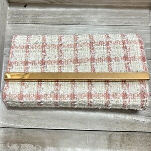 Pink Tweed Wallet Clutch | Blush & Cream Woven Fabric | Elegant Evening wallet